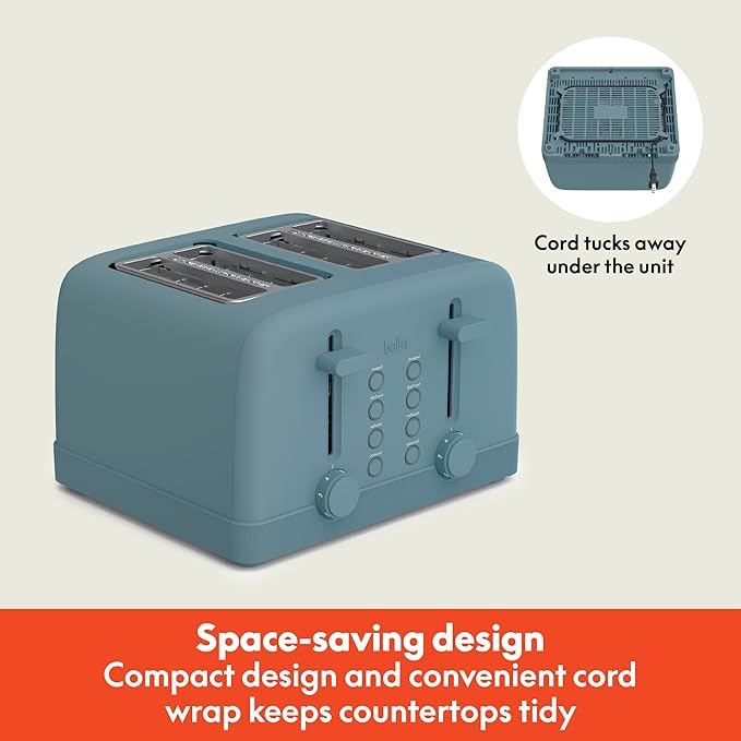bella 4 Slice Toaster 6 Setting Shade Control with Reheat &amp Cancel Buttons Removable Crumb Tray Anti Jam &amp Auto Shutoff 900 Watt Surf