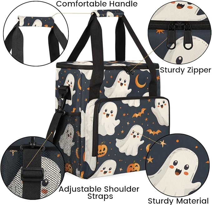 Modern Spooky Ghosts Coffee Maker Carrying Bag Portable Travel Storage Tote Bag Compatible with K-Mini or K-Mini Plus Single Serve Coffee Brewer Carrying Case with Multiple Pockets &amp Shoulder St