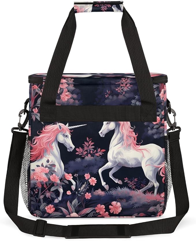 Beautiful Unicorn Coffee Maker Carrying Bag Flower Unicorn Travel Storage Bag Compatible with K-Mini or K-Mini Plus Single Serve Coffee Brewer Carrying Case with Multiple Pockets &amp Shoulder Stra
