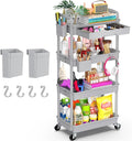 Goovilla 4 Tier Rolling Utility Cart Organizer with Removable Drawer Stable and Sturdy Grey Rolling Storage Carts with 2 Lockable Wheels for Bathroom Kitchen Snack Craft Makeup Baby Essentials