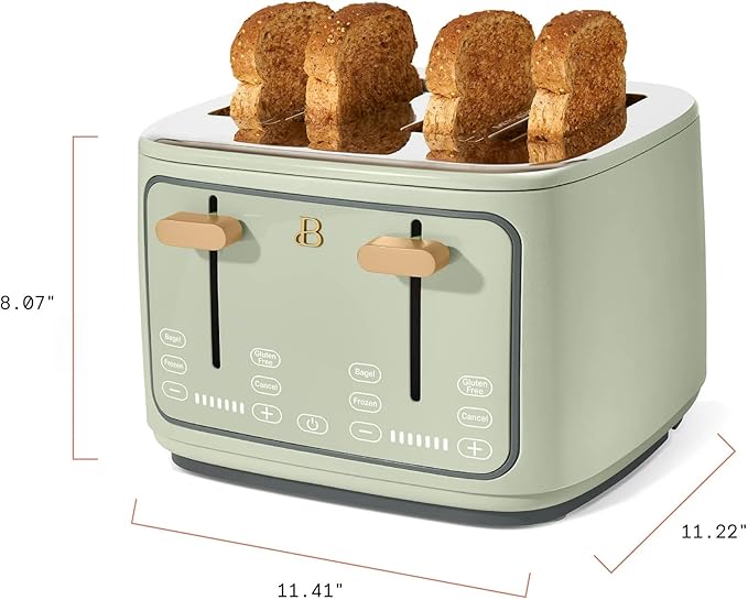4 Slice Toaster with Touch Control Panel 1800W Fast Heating 7 Toast Shade Levels Extra Wide Slots for Bagels Removable Crumb Tray (Sage Green)