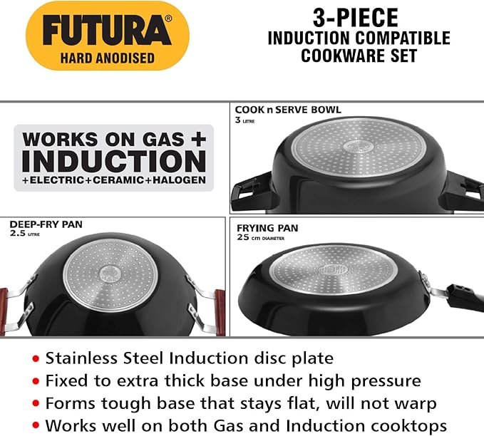 Futura Hard Anodised Induction Compatible Set 3-Pieces