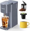 Mini Hot and Iced Coffee Maker Single Serve for K Cup and Ground 6 to 14 Oz Brew Sizes with Recipe Book for Home Travel RV Office and Dorm Elegant Gray