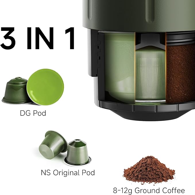 HIBREW H4C Explorer - Portable Electric Espresso Maker USB-C Rechargeable for Coffee Pods &amp Ground Coffee Compact for Home and Travel with Foldable Holder &amp Carrying Case