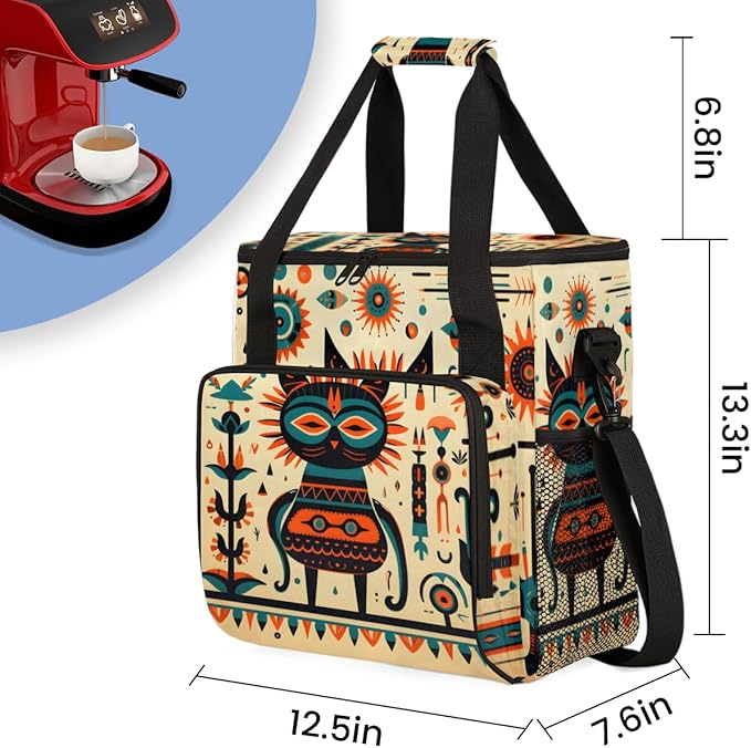 Retro Graffiti Coffee Maker Carrying Bag Polynesian Pattern Travel Storage Bag Compatible with K-Mini or K-Mini Plus Single Serve Coffee Brewer Carrying Case with Multiple Pockets &amp Shoulder Str
