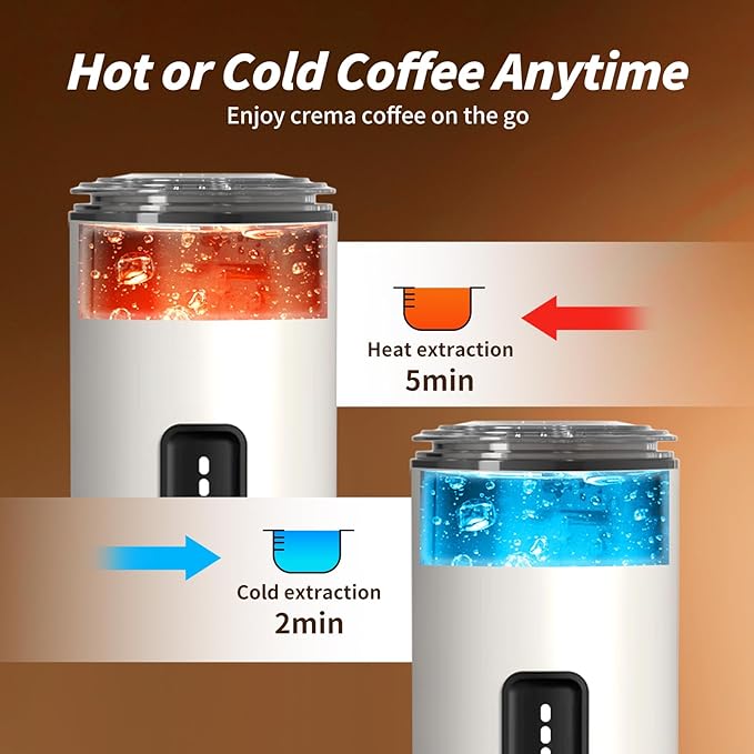 Portable Espresso Maker with Stainless Steel Body | 7500mAh Rechargeable Battery | 20 Bar Self-Heating with USB-C | Works with Most Capsules Compatible for Camping Travel Outdoor (White)