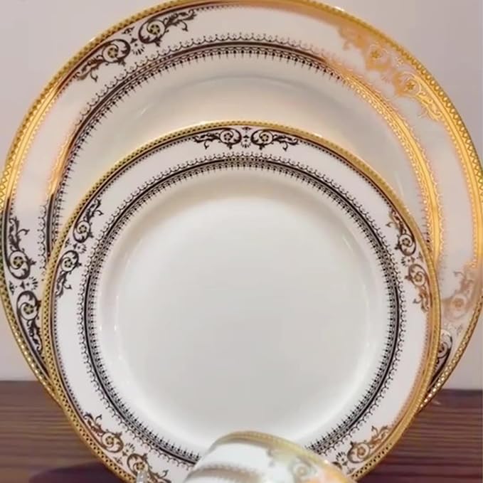 8 Piece Porcelain Dinnerware Set with Gold Floral Pattern Elegant Tableware for 4 Ideal for Luxury Hotel Dining Formal Dinners and Anniversary Presents