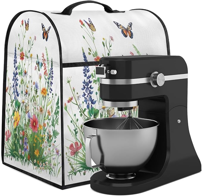 cfpolar Kitchen Aid Mixer Cover Compatible with 6-8 Quarts Spring Flower Butterfly Floral Stand Mixer Cover Kitchen Aid Mixers Accessories Appliance Organizer Bag Dust Covers with Zipper Pocket