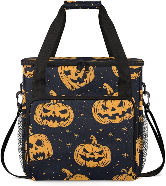 Abstract Pumpkin Coffee Maker Carrying Bag Graffiti Pumpkin Travel Storage Bag Compatible with K-Mini or K-Mini Plus Single Serve Coffee Brewer Carrying Case with Multiple Pockets &amp Shoulder Str