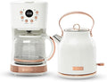 HADEN Coffee Machine 12 Cup Drip Coffee Maker Bundled with Heritage 1.7 Liter Stainless Steel Electric Kettle Ivory &amp Copper