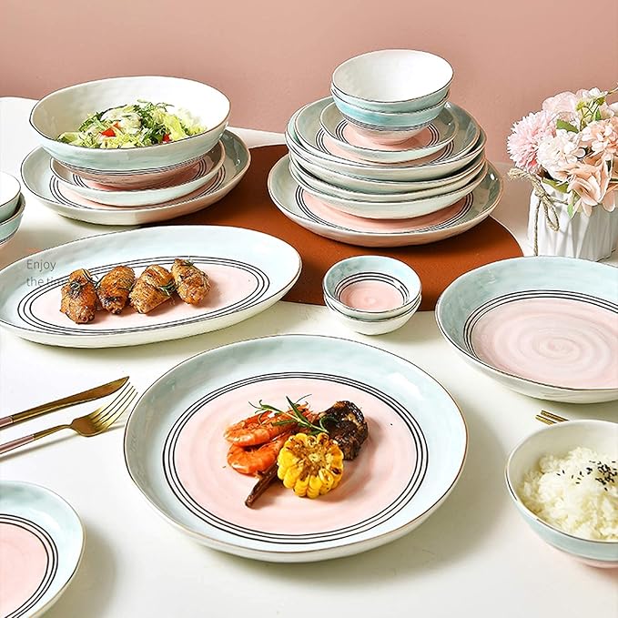 High-End Dinner SetCeramics Dinner Sets 43 Pieces Nordic Style Light Luxury Porcelain Dinnerware Set | Phnom Penh Cereal Bowl and Steak Plate for Wedding Housewar