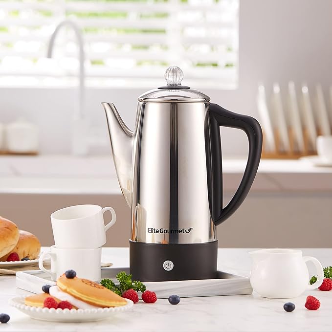 Elite Gourmet EC812 Electric 12-Cup Coffee Percolator with Keep WarmClear Brew Progress Knob Cool-Touch Handle Cord-less ServeStainless Steel(Pack of 4)