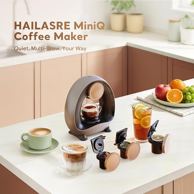 3 in 1 Single Serve Coffee Maker for K Cup Ground and Tea Leaves Grey Mini K Cup Coffee Brewer with One Button Operation1400W 20s Fast HeatingSmall Spaces for Bedroom/Dorms/Office/Kitchen