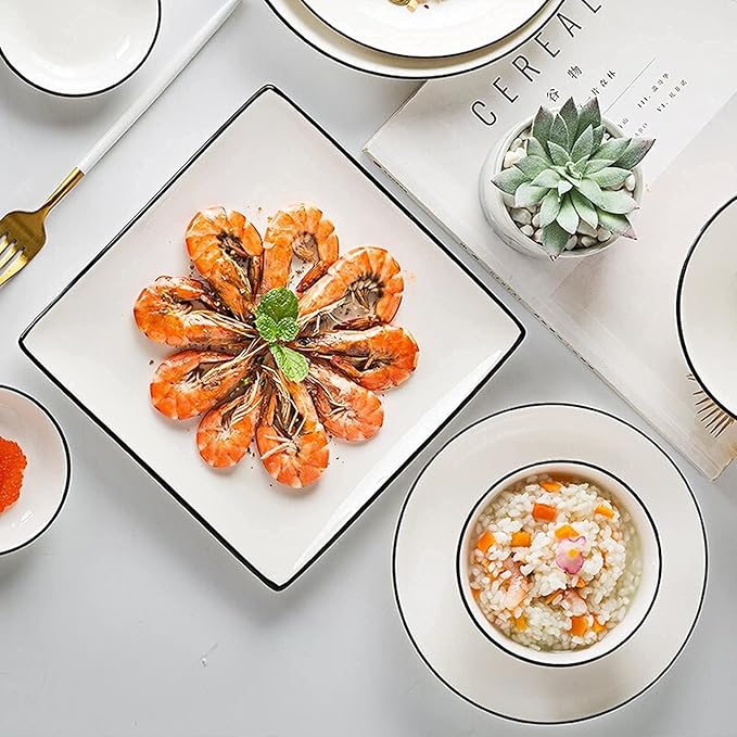 56-Piece White Dinnerware Sets European Dinner Plate And Bowl Set Table Service For 10-12 Penh High-End Tableware Set Microwave Safe Dessert/Soup/S