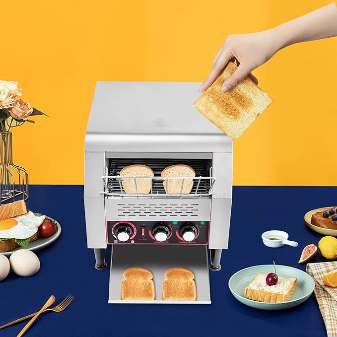 2200W Commercial Toasters Stainless Steel Toaster Heavy-Duty Conveyor Toaster 1-7 Levels Adjustable for Bun Bagel Bread Baked Food (2200W/300 pieces)
