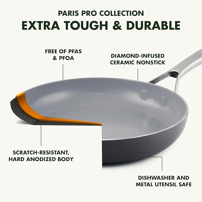 GreenPan Paris Pro Hard Anodized Healthy Ceramic Nonstick 11 Piece Cookware Pots and Pans Set with Stainless Steel Lids PFAS-Free Dishwasher Safe Grey