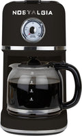 Nostalgia Classic Retro 10 Cup Coffee Maker - One-Touch Drip Brew Reusable Filter - Anti-Drip Auto Shutoff &amp Time Display - Dishwasher Safe 50 oz Carafe - Black