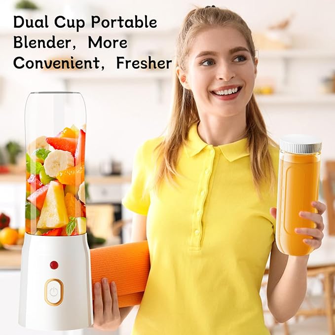 Personal Size Blender for Shakes and Smoothies15.6 oz Portable Blender with 10 BladesRechargeable Mixers Fresh Fruit JuicersMultifunctional Blender with 2 cupsFor TravelSportsOuting 01-white