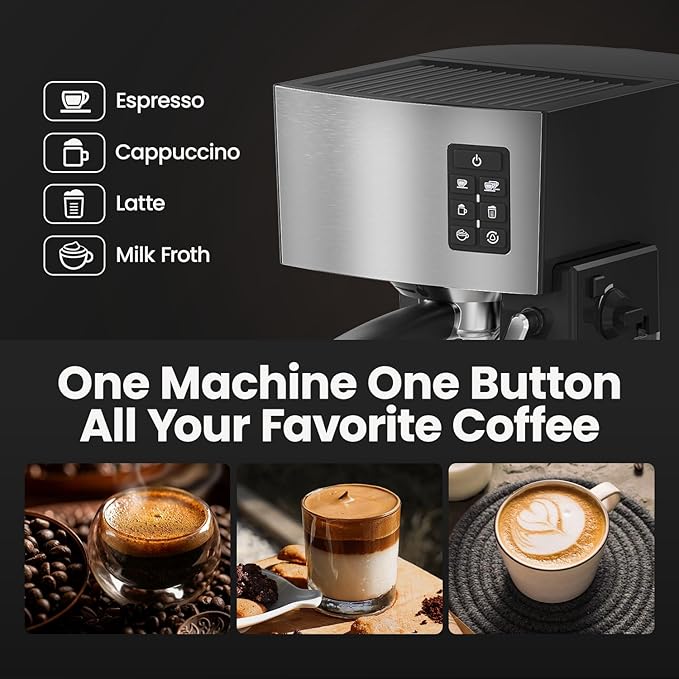 Espresso Machine 20 Bar - Espresso &amp Coffee Maker with Automatic Milk Frother Cappuccino Machine Latte Maker for Home office 1250W