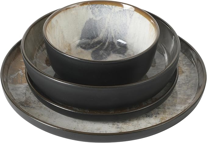 Gibson Elite Chantilly Hill 16-Piece Porcelain Dinnerware Set Round Plates &amp Bowls Multicolor Leaf Design Microwave &amp Dishwasher Safe Service for 4