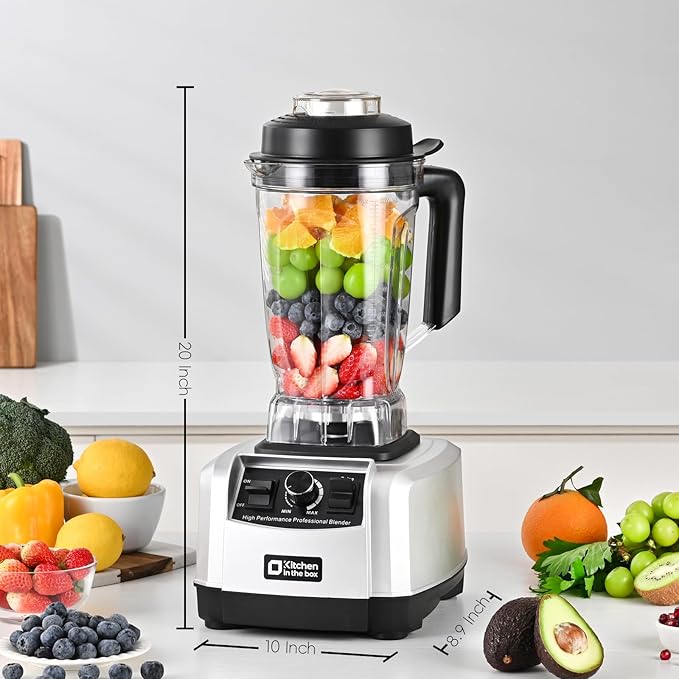 Powerful Blender for Kitchen 1500W 68 Oz Large Capacity Countertop Blender for Smoothie with Stainless Steel Blades BPA Free Frozen Drinks Ice Crush Protein Shakes (Silver)