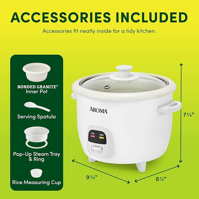 6-Cup Rice Cooker &amp Food Steamer with Nonstick Ceramic &amp Pop-Up Steam Tray - White (Renewed)