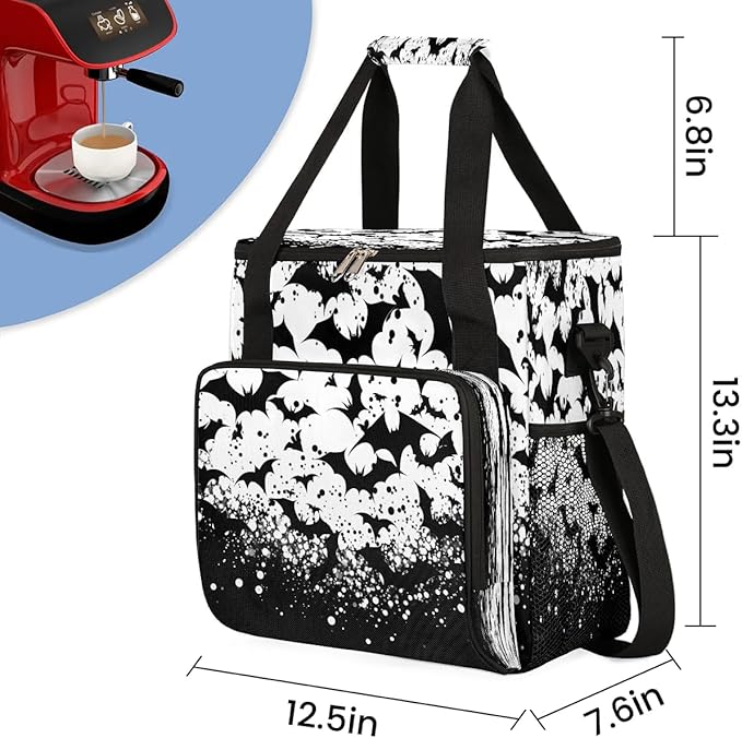 Black White Bats Coffee Maker Carrying Bag for Keurig K-Mini or K-Mini Plus Storage Portable Coffee Maker Travel Bag