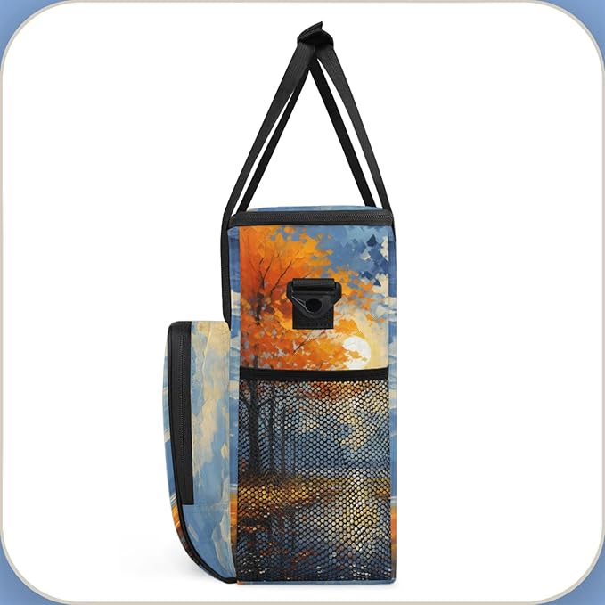 Oil Painting Trees Coffee Maker Travel Bag for Keurig K-Mini/K-Mini Plus Insulated Waterproof Tote with Pockets for K-Cup Portable Single-Serve Brewer Case