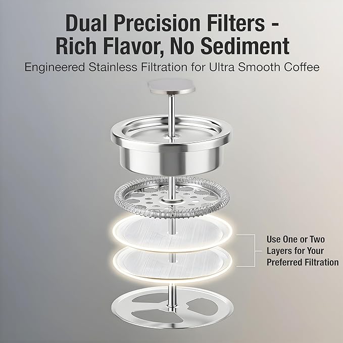 Travel French Press Coffee Maker Set - 12 oz | Portable Travel French Press Coffee Maker | Double Wall Insulated with Dual Stainless Filters &amp 2 Steel Canisters for Grounds Tea Creamer &amp Sug