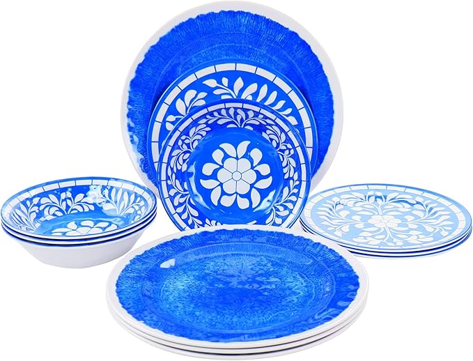 Elama Nelly 12 Piece Melamine Dinnerware Set in Blue