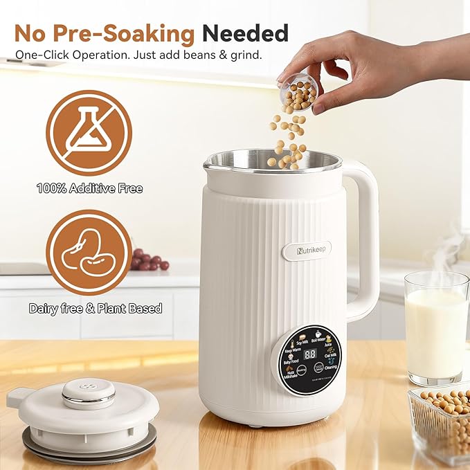 Upgraded 10-in-1 Nut Milk Maker Machine with Stainless Steel Lid 40oz Soy Milk Maker for Almond Oat Coconut Juice Plant Based Milk Maker Blender with 18H Delay/Keep Warm/Self Cleaning
