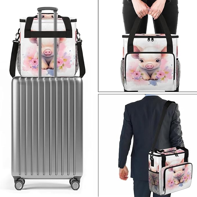Pig Pattern Travel Coffee Maker Carrying Bag Large Organizer Storage Tote Bag Insulated Reusable Cooler Grocery Bags
