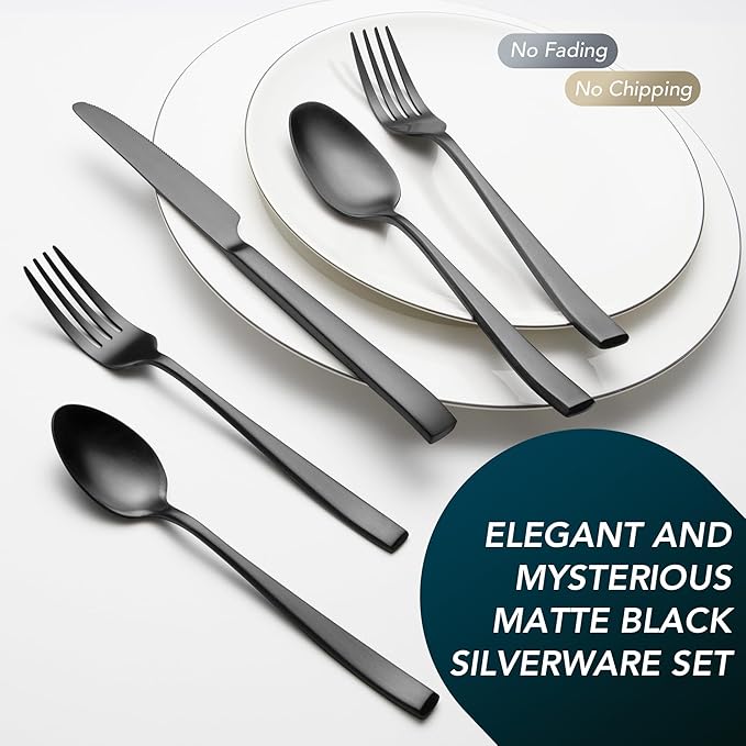 Matte Black Silverware Set EIUBUIE 40-Piece Premium Stainless Steel Black Cutlery Set for 8 Matte Flatware Sets Kitchen Utensils Sets Include Forks Spoons Knives