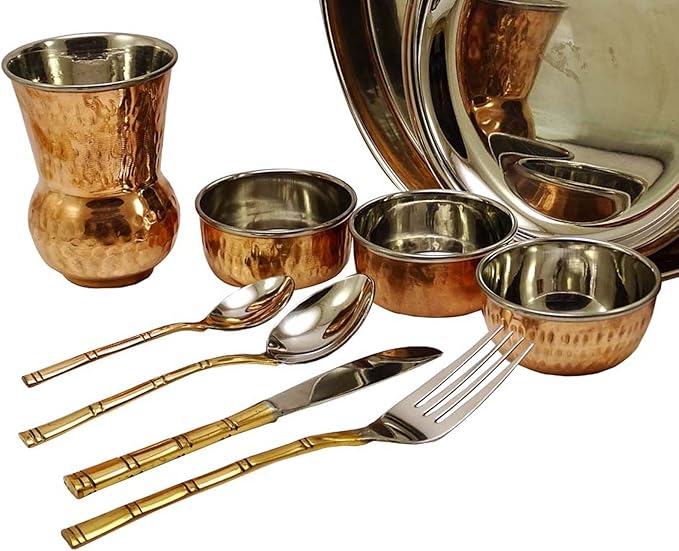 Indian Traditional Kitchenware Serving Set Antique Copper-Steel Dinnerware Set