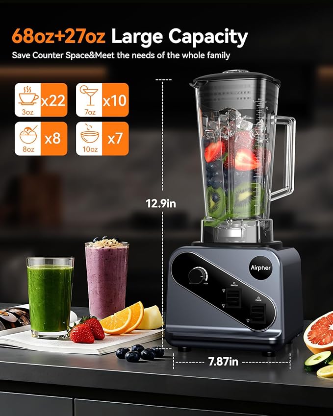 Blenders for Kitchen 2000W Professional Blender 68oz Large Capacity with 27oz To-Go cup Smoothies Blender with 35000RPM to Make Soups Jams Fruit Dishwasher Safe BPA-Free Valentine's Day Gift