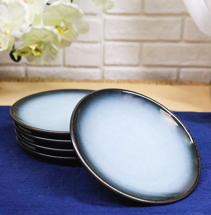 Ebros Gift Blue Sky Stars Artistic Seikai Porcelain Collection Dinnerware Serveware Kitchenware Set Asian Japanese Dining Restaurant Supply (Pack Of 5 Round Appetizer Salad Plates 6 D)