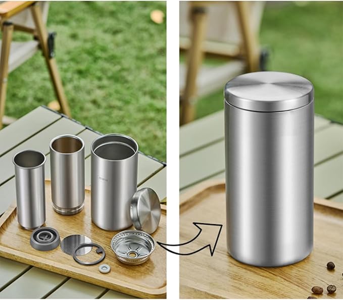Coffee Press 304 Stainless Steel French Press Coffee Maker 3 in 1 Manual Espresso Machine Portable Travel Coffee Press Kit for Ground Coffee Hand Press Coffee Maker for Camping