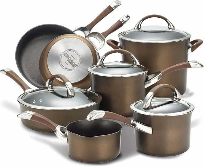 Circulon Symmetry Dishwasher Safe Hard Anodized Nonstick Cookware Pots and Pans Set 11-Piece Chocolate