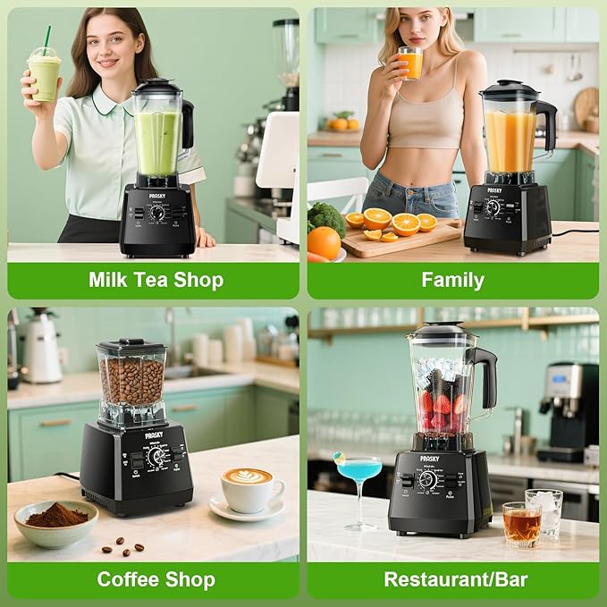 Blender Smoothie Blenders PRASKY Max.2400Watts/1000Watts Kitchen Blender and Grinder Combo 25000RPM Powerful Kitchen 68oz BPA Free 2 Containers Countertop Blenders Ice Crushing