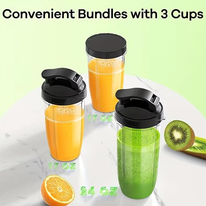 Juice Cup Blender with 3 Cups Stainless Steel Personal Blender Portable Smoothie Maker with Recipe Book 17oz and 24oz Bottles
