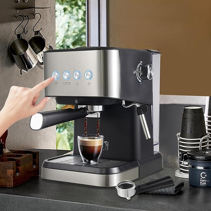 Semi Automatic Espresso Machine1050w 1.5l Small Drip Coffee MachineSmart Semi-Automatic Coffee Machine With Milk FrotherWater Markings15-20barSpoon&ampTamper For HomesOfficesCafes