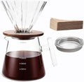 Pour Over Coffee Maker 20 oz Borosilicate Glass Set with 100 pcs Paper Filter Walnut Collar &amp Glass Lid Drip Coffee Maker 1-3 Cups Clear 600 ml Petal Shape