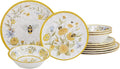 Certified International Bee Sweet 12-Piece Melamine Dinnerware Set Service for 4 Bee &amp Floral Plates and Bowls Durable Shatterproof Outdoor Tableware for Spring &amp Summer Entertaining