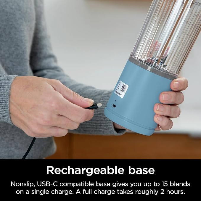 Ninja Blast 16 oz. Personal Portable Blender with Leak Proof Lid and Easy Sip Spout Perfect for Smoothies Cordless USB-C Rechargeable Dishwasher Safe Parts (Renewed) (Denim Blue)