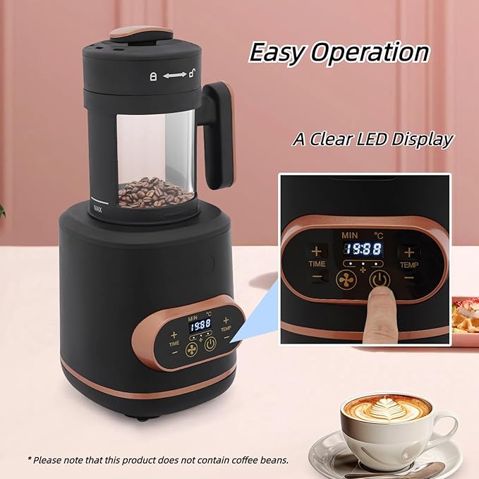 1500W Coffee Roaster Machine 0.22lbs Portable Baking Machine Aadjustable Temperature Compact Coffee Bean Baker Roaster with Detachable Design for Home Office