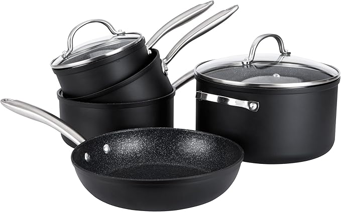 Prestige Scratch Guard Aluminium Cookware Set 5pce Black