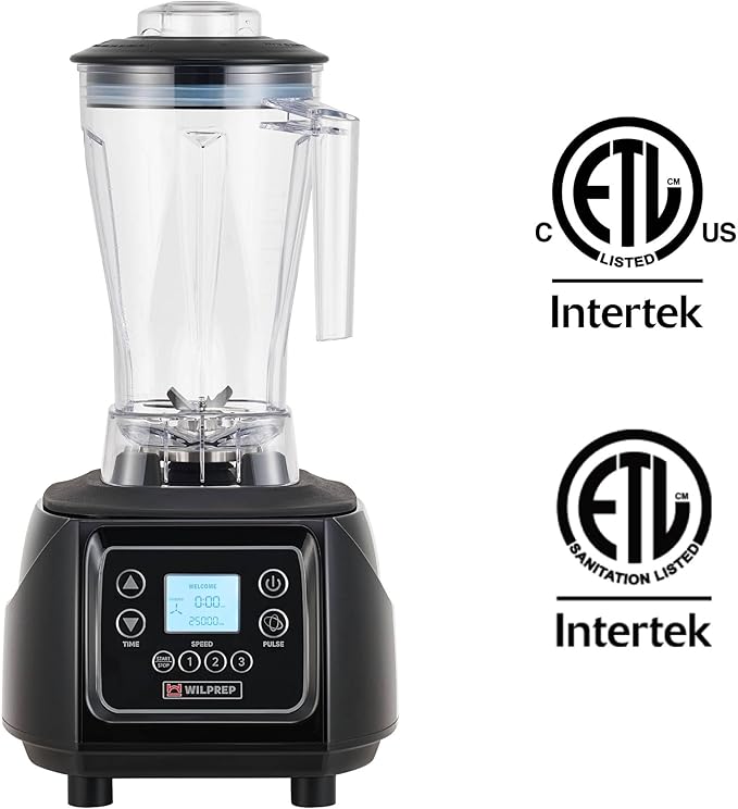 WILPREP Commercial Blender with 2 HP Motor Touchpad Timer Adjustable Speed and 64 fl oz BPA Free Tritan Jar for Smoothies Shakes &amp Frozen Drinks Black ETL+NSF Certificated