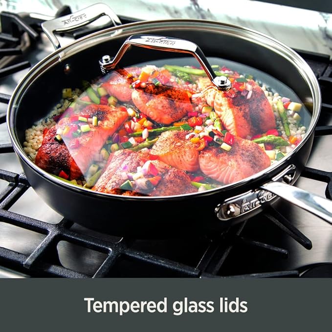 All-Clad Essentials Hard Anodized Nonstick Sauce Pan Set 4 Piece 2.5 4 Quart Oven Broiler Safe 500F Pots and Pans Cookware Black