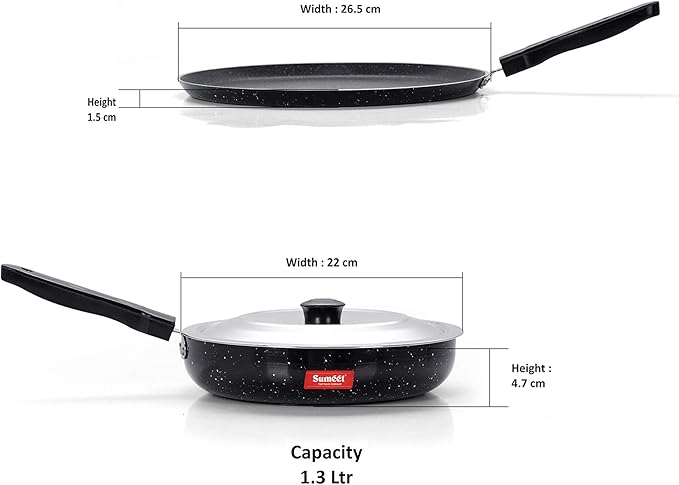 Sumeet NonStick Sparkle Induction Cookware Set of 2 Pcs (Tawa - 26.5Cm Fry Pan - 22Cm - 1.3Ltr)