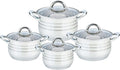 Maestro MR-3513-8 Stainless Steel Cookware Set 8 Pieces Induction 4 Saucepans 4 Glass Lids Suitable for All Kinds of Kitchens Dishwasher Safe